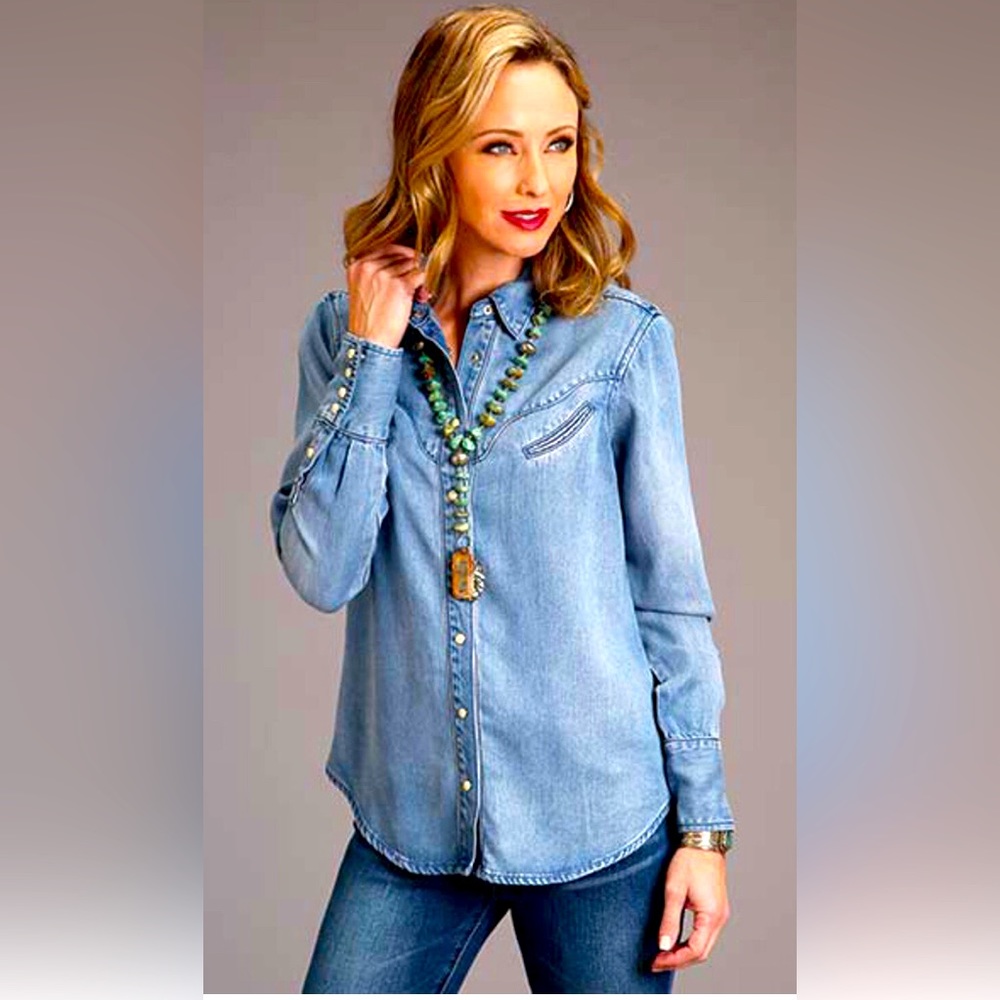 Stetson Womens XL denim snap cuff and front shirt NWOT